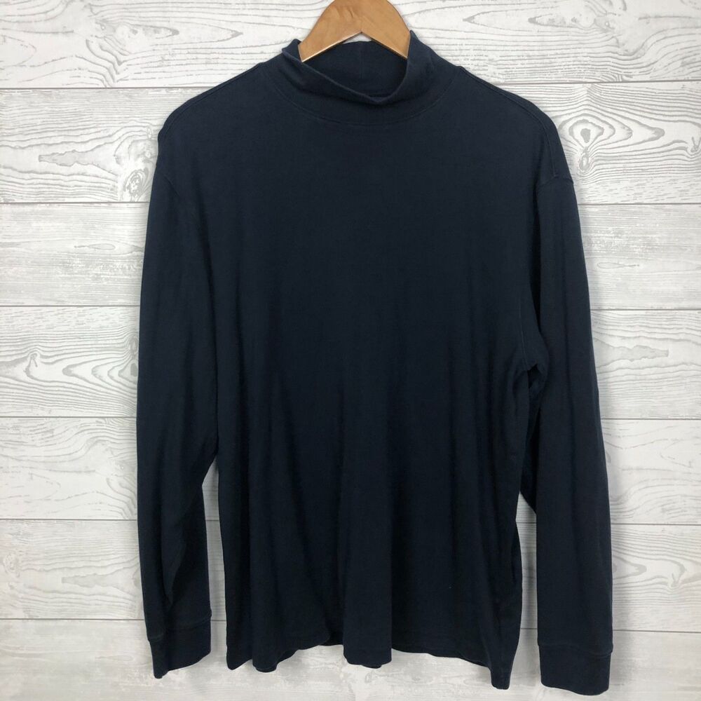 LL Bean Men's Size Large Traditional Fit Long Sleeve Mock Neck Shirt 100% Cotton